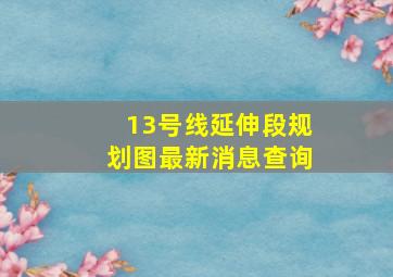 13号线延伸段规划图最新消息查询