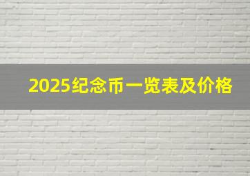 2025纪念币一览表及价格