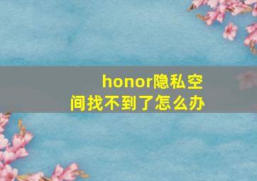 honor隐私空间找不到了怎么办