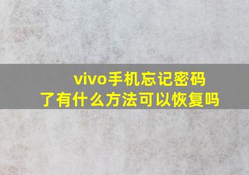 vivo手机忘记密码了有什么方法可以恢复吗