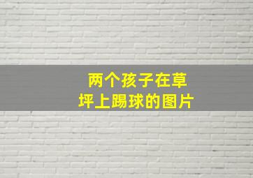 两个孩子在草坪上踢球的图片