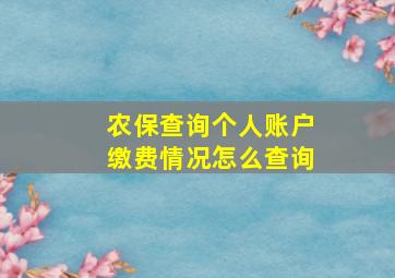 农保查询个人账户缴费情况怎么查询