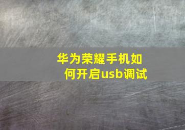 华为荣耀手机如何开启usb调试