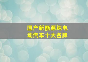 国产新能源纯电动汽车十大名牌