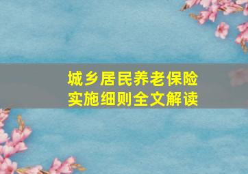 城乡居民养老保险实施细则全文解读