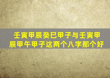 壬寅甲辰癸巳甲子与壬寅甲辰甲午甲子这两个八字那个好