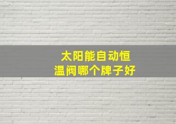 太阳能自动恒温阀哪个牌子好