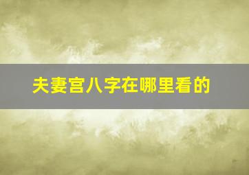 夫妻宫八字在哪里看的