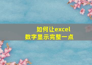 如何让excel数字显示完整一点