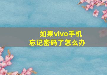 如果vivo手机忘记密码了怎么办