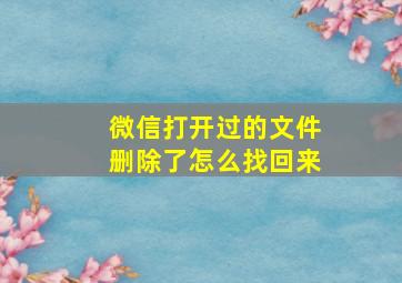 微信打开过的文件删除了怎么找回来