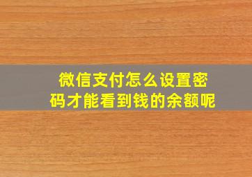 微信支付怎么设置密码才能看到钱的余额呢