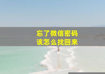 忘了微信密码该怎么找回来