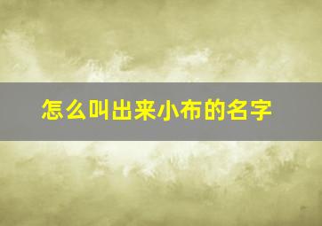 怎么叫出来小布的名字