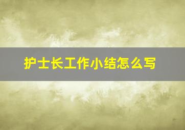 护士长工作小结怎么写