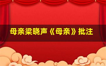 母亲梁晓声《母亲》批注