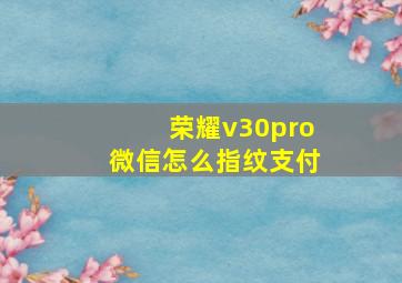 荣耀v30pro微信怎么指纹支付