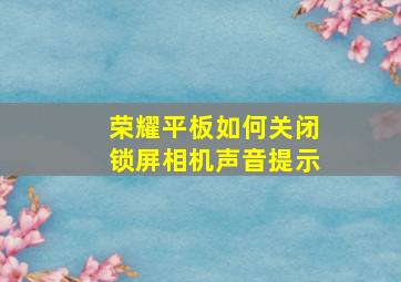 荣耀平板如何关闭锁屏相机声音提示