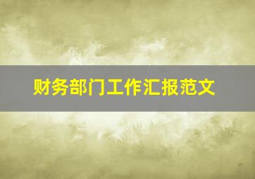 财务部门工作汇报范文