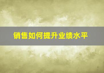 销售如何提升业绩水平