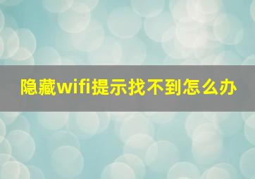 隐藏wifi提示找不到怎么办